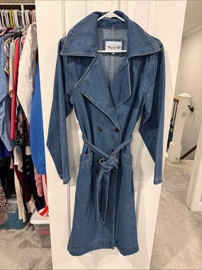 Blue Long-Sleeve Denim Trench Dress